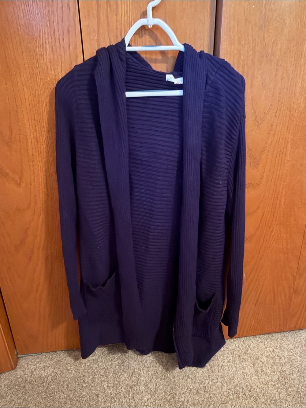Honey Punch Ribbed Hooded Open-Front Cardigan - Navy Blue
